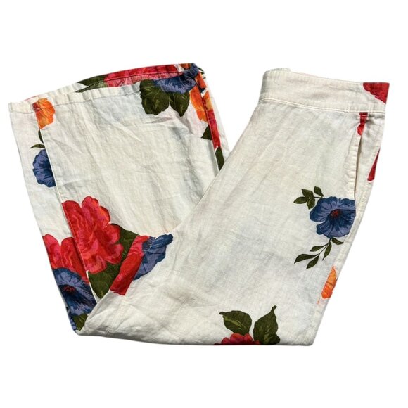Joie 100% Linen Floral Pants Wide Leg Cropped Boho Vacation Resort Womens Sz LG - Picture 7 of 7